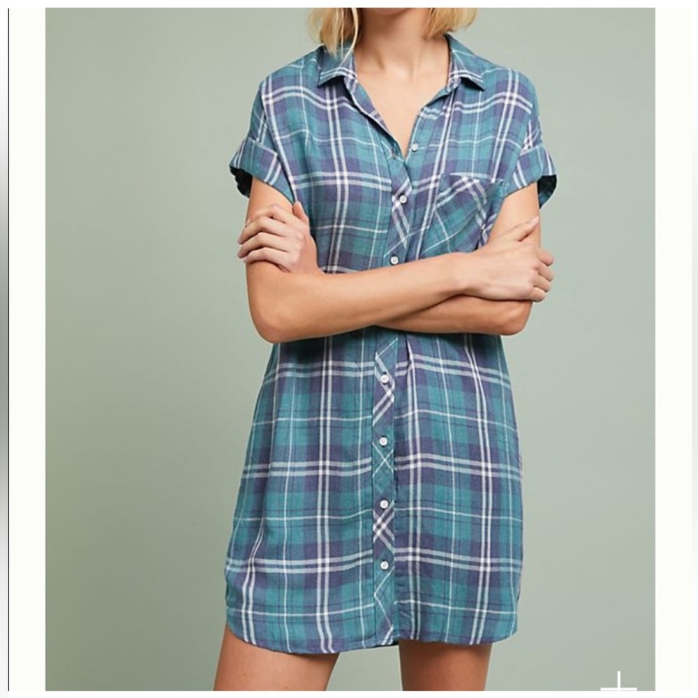 Cloth & Stone Blue and Green Plaid Mini Dress